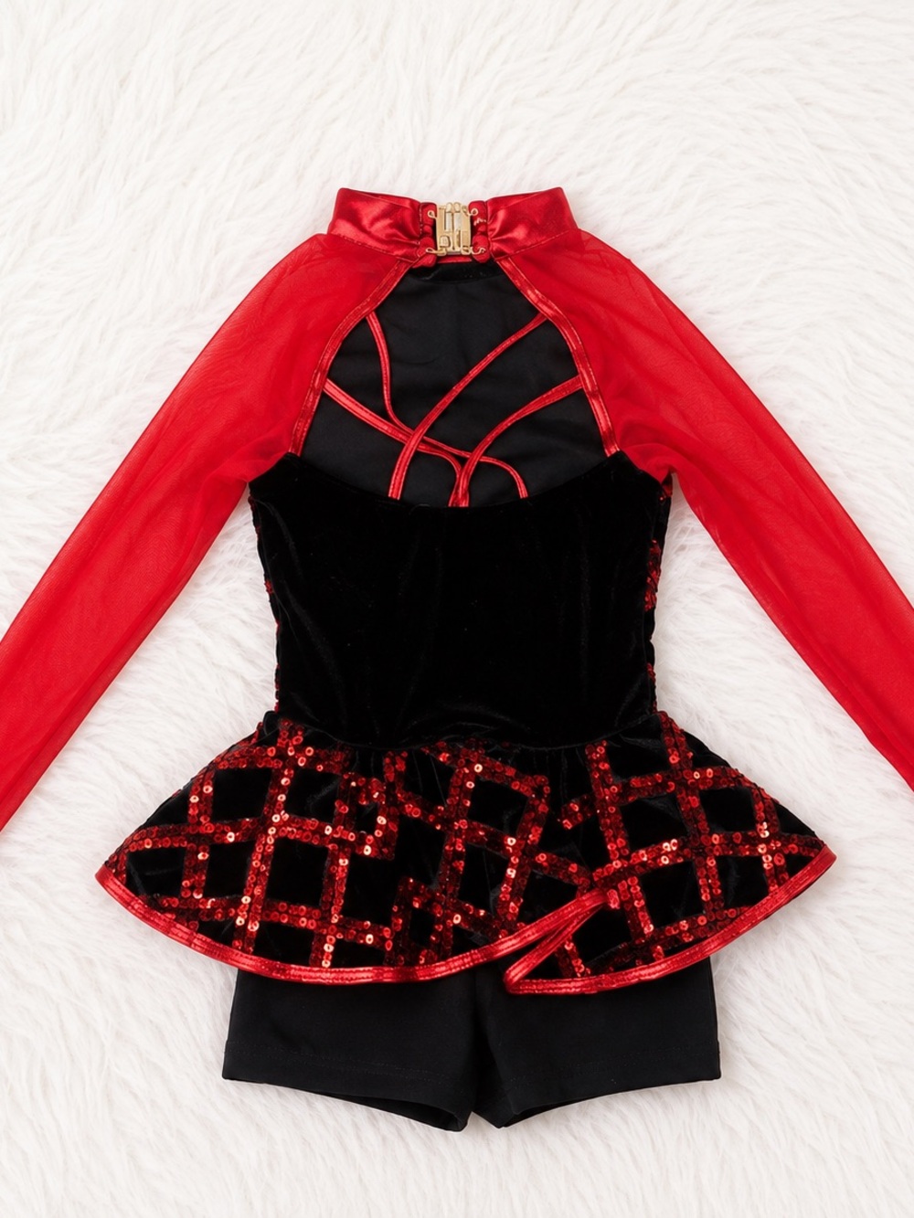 Laylas Dance Costume SC Red Black Sequin Jazz Performance Costume - Picture 2 of 3